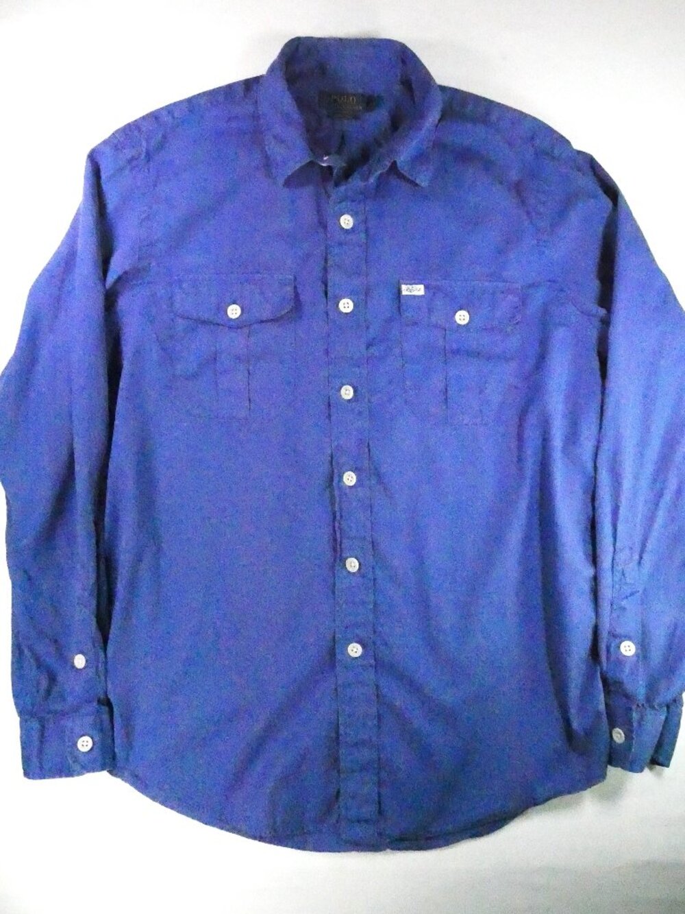 Polo Ralph Lauren Beach Twill Long Sleeve Shirt Blue Casual Cargo Pockets Sz L